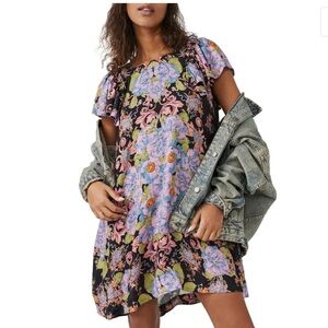 Free People Floral Black and Purple Dress